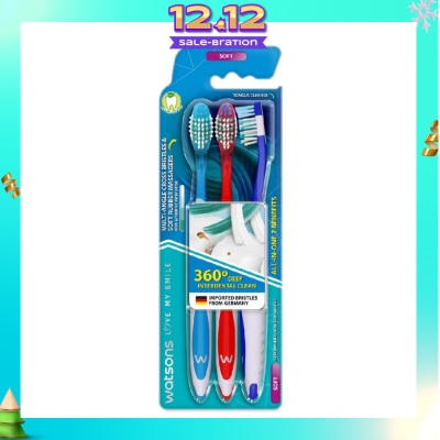 WATSONS All-in-One 7 Benefits Toothbrush Soft (360 Deep Cleaning + Massage Gums + Reduce Odour-Causing Bacteria) 3s
