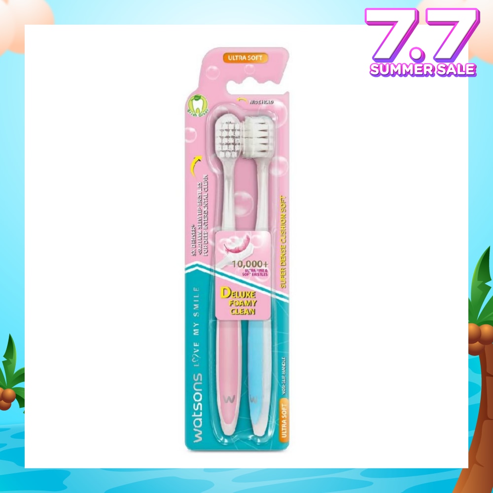 Super Dense Cushion Soft Toothbrush Ultra Soft (<0.01mm Ultra-Fine Soft Anti-Bacterial Bristles + Wide Head) 2s