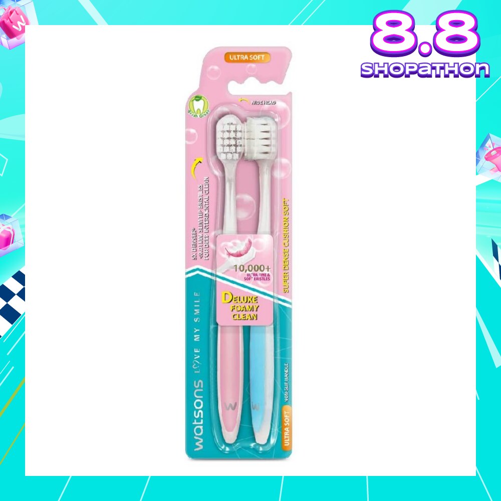 Super Dense Cushion Soft Toothbrush Ultra Soft (<0.01mm Ultra-Fine Soft Anti-Bacterial Bristles + Wide Head) 2s