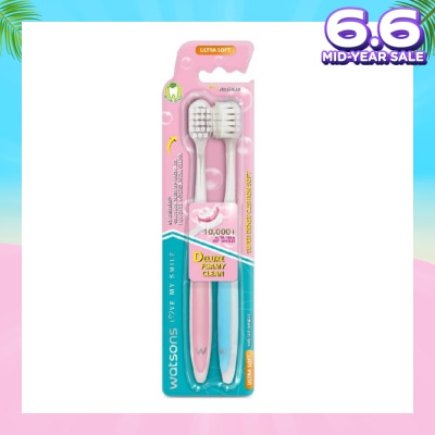 WATSONS Super Dense Cushion Soft Toothbrush Ultra Soft (<0.01mm Ultra-Fine Soft Anti-Bacterial Bristles + Wide Head) 2s