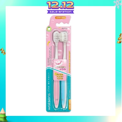 WATSONS Super Dense Cushion Soft Toothbrush Ultra Soft (<0.01mm Ultra-Fine Soft Anti-Bacterial Bristles + Wide Head) 2s