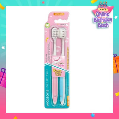 WATSONS Super Dense Cushion Soft Toothbrush Ultra Soft (<0.01mm Ultra-Fine Soft Anti-Bacterial Bristles + Wide Head) 2s