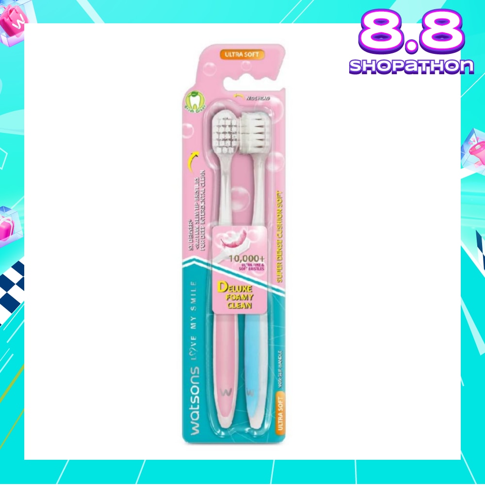 Super Dense Cushion Soft Toothbrush Ultra Soft (<0.01mm Ultra-Fine Soft Anti-Bacterial Bristles + Wide Head) 2s