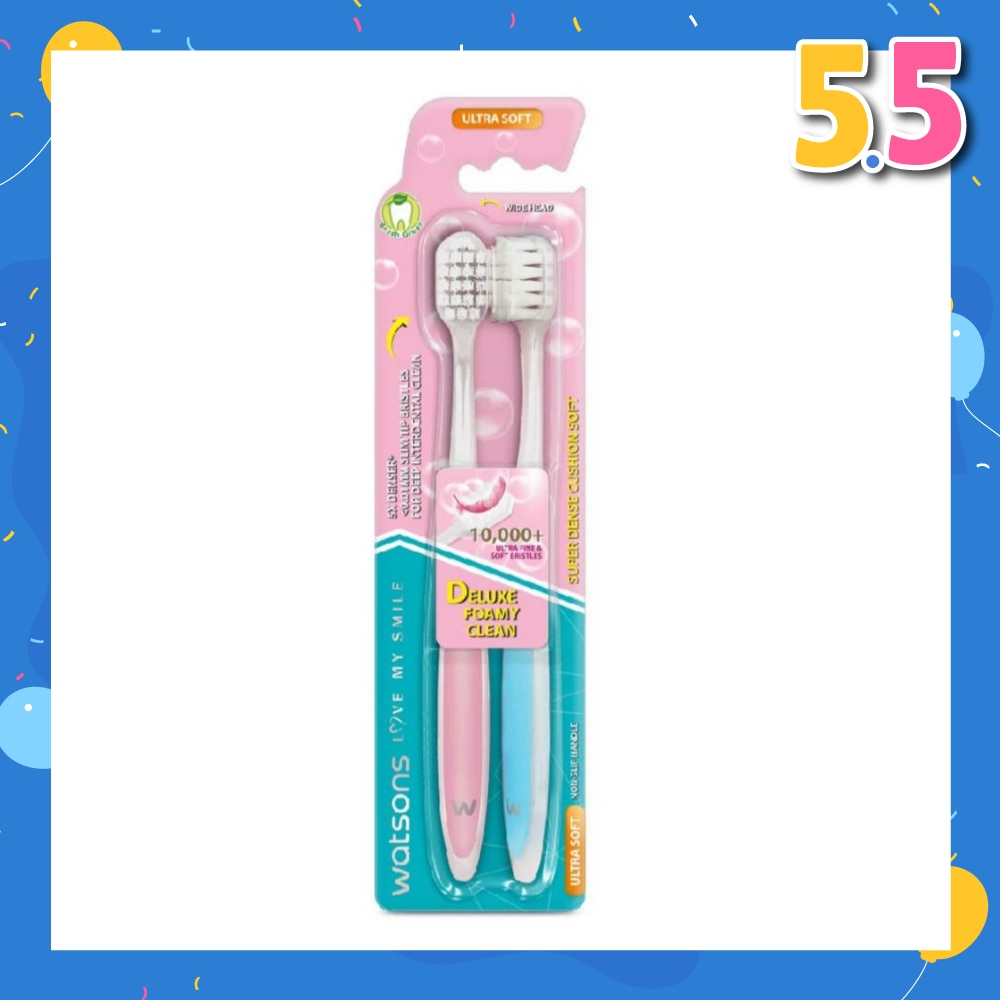 Super Dense Cushion Soft Toothbrush Ultra Soft (<0.01mm Ultra-Fine Soft Anti-Bacterial Bristles + Wide Head) 2s