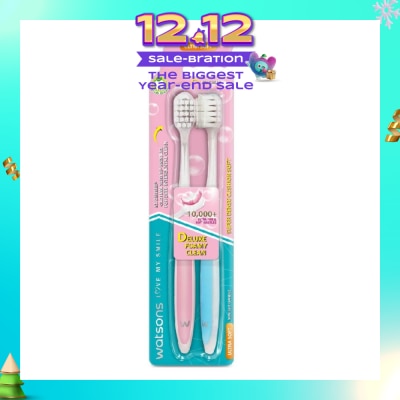 WATSONS Super Dense Cushion Soft Toothbrush Ultra Soft (<0.01mm Ultra-Fine Soft Anti-Bacterial Bristles + Wide Head) 2s