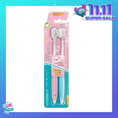 WATSONS Super Dense Cushion Soft Toothbrush Ultra Soft (<0.01mm Ultra-Fine Soft Anti-Bacterial Bristles + Wide Head) 2s