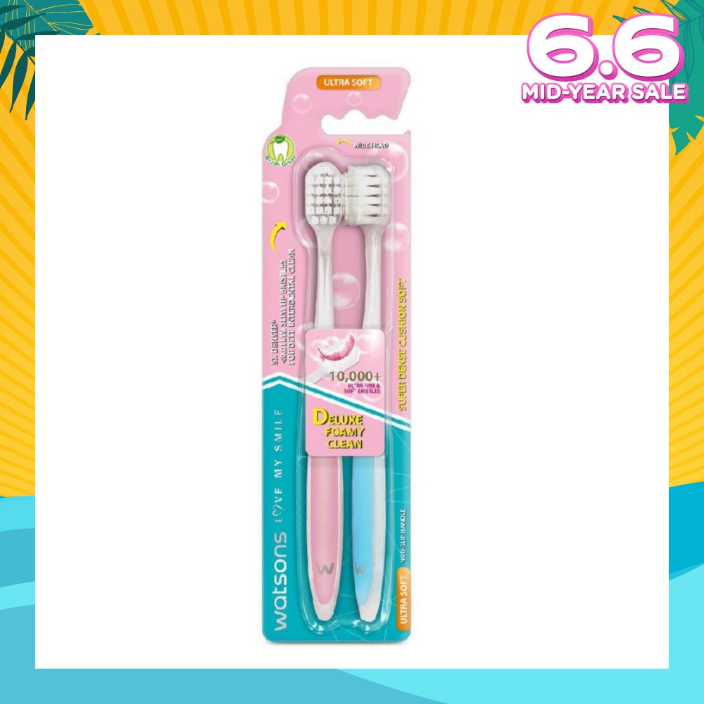Super Dense Cushion Soft Toothbrush Ultra Soft (<0.01mm Ultra-Fine Soft Anti-Bacterial Bristles + Wide Head) 2s