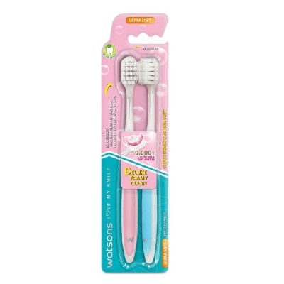 WATSONS Super Dense Cushion Soft Toothbrush Ultra Soft (<0.01mm Ultra-Fine Soft Anti-Bacterial Bristles + Wide Head) 2s