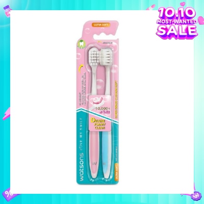 WATSONS Super Dense Cushion Soft Toothbrush Ultra Soft (<0.01mm Ultra-Fine Soft Anti-Bacterial Bristles + Wide Head) 2s