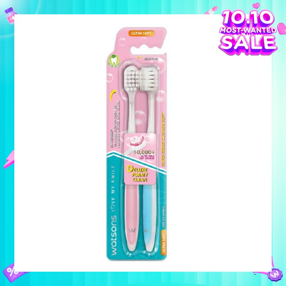 Super Dense Cushion Soft Toothbrush Ultra Soft (<0.01mm Ultra-Fine Soft Anti-Bacterial Bristles + Wide Head) 2s