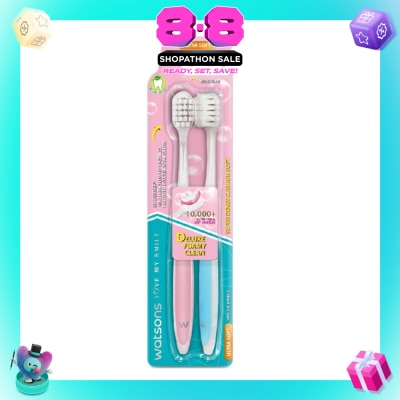WATSONS - Super Dense Cushion Soft Toothbrush Ultra Soft (<0.01mm Ultra-Fine Soft Anti-Bacterial Bristles + Wide Head) 2s
