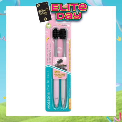 WATSONS - Super Dense Cushion Soft Charcoal Toothbrush Ultra Soft (<0.01mm Ultra-Fine Soft Anti-Bacterial Bristles + Wide Head) 2s