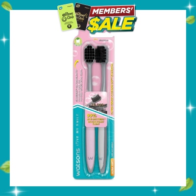 WATSONS Super Dense Cushion Soft Charcoal Toothbrush Ultra Soft (<0.01mm Ultra Fine Soft Anti Bacterial Bristles + Wide Head) 2s image