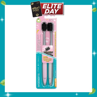 WATSONS Super Dense Cushion Soft Charcoal Toothbrush Ultra Soft (<0.01mm Ultra Fine Soft Anti Bacterial Bristles + Wide Head) 2s image