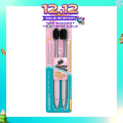 WATSONS Super Dense Cushion Soft Charcoal Toothbrush Ultra Soft (<0.01mm Ultra-Fine Soft Anti-Bacterial Bristles + Wide Head) 2s