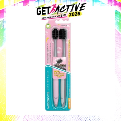 WATSONS - Super Dense Cushion Soft Charcoal Toothbrush Ultra Soft (<0.01mm Ultra-Fine Soft Anti-Bacterial Bristles + Wide Head) 2s image