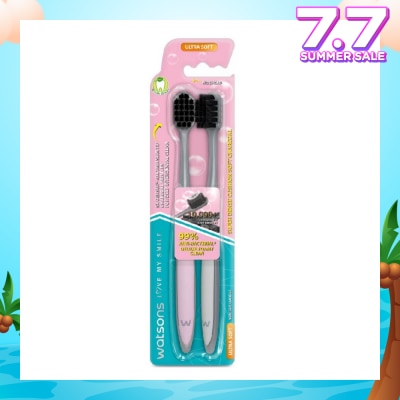 WATSONS Super Dense Cushion Soft Charcoal Toothbrush Ultra Soft (<0.01mm Ultra-Fine Soft Anti-Bacterial Bristles + Wide Head) 2s