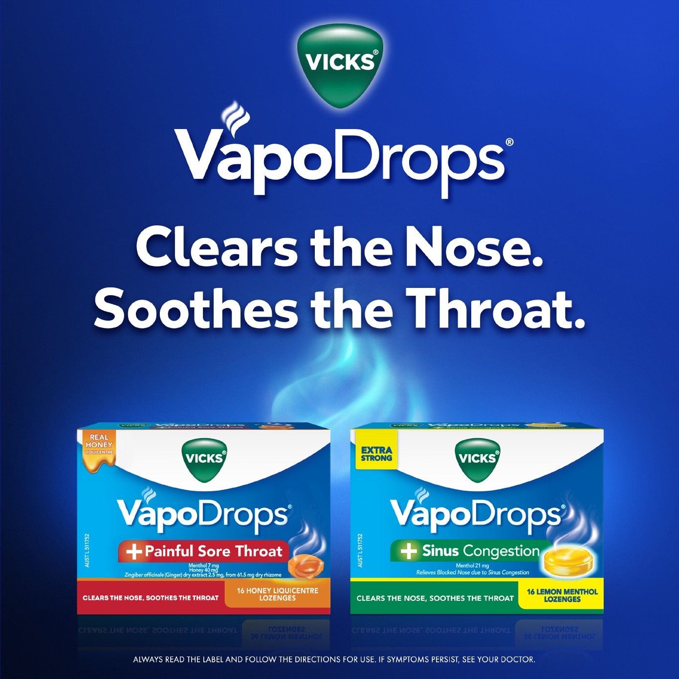 VapoDrops +Painful Sore Throat Honey Liquicentre Lozenge 16s