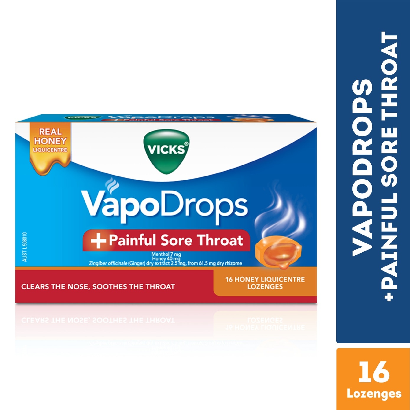 VapoDrops +Painful Sore Throat Honey Liquicentre Lozenge 16s