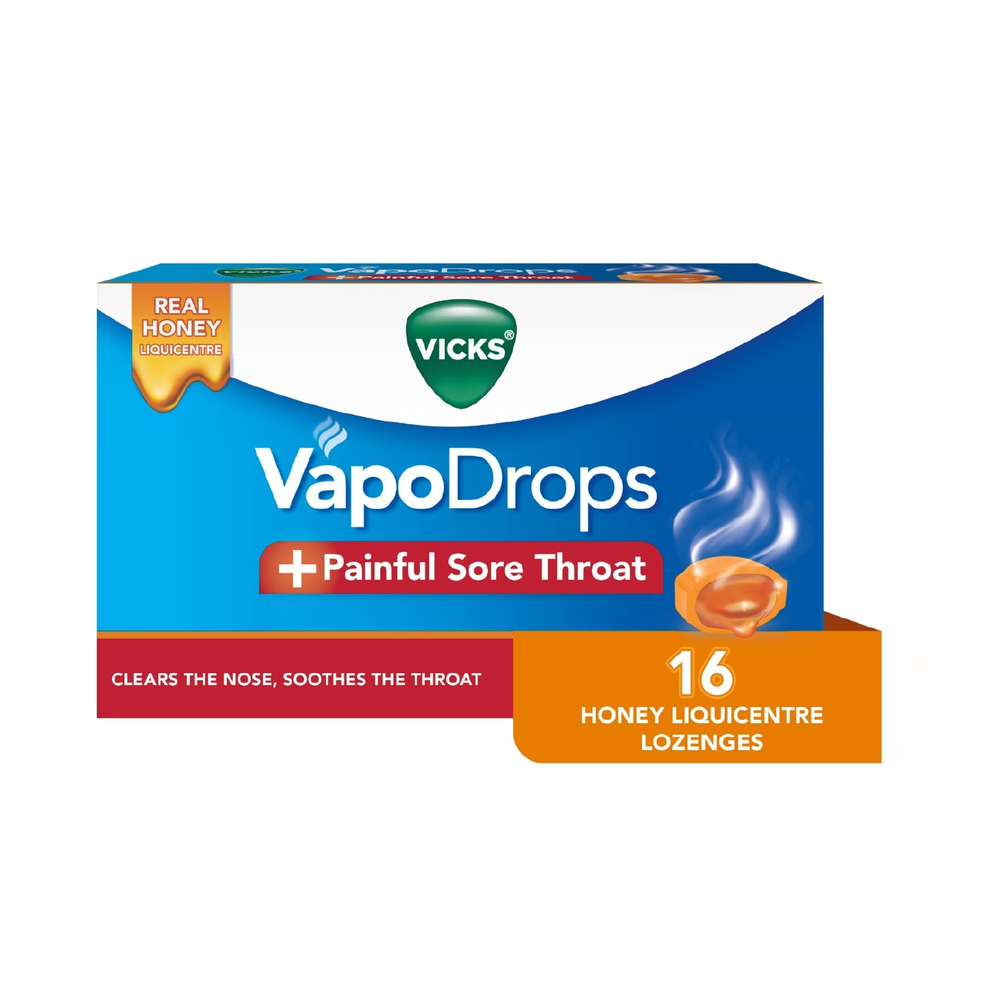 VapoDrops +Painful Sore Throat Honey Liquicentre Lozenge 16s