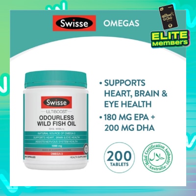 SWISSE Ultiboost Odourless High Strength Wild Fish Oil 1500mg 200 Capsules