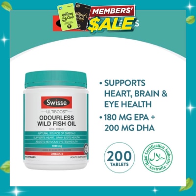 SWISSE Ultiboost Odourless High Strength Wild Fish Oil 1500mg 200 Capsules image