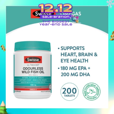 SWISSE Ultiboost Odourless High Strength Wild Fish Oil 1500mg 200 Capsules