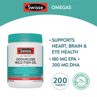 SWISSE Ultiboost Odourless High Strength Wild Fish Oil 1500mg 200 Capsules