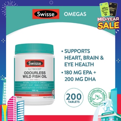 SWISSE Ultiboost Odourless High Strength Wild Fish Oil 1500mg 200 Capsules