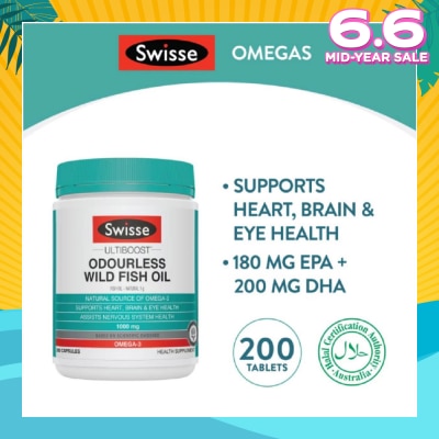 SWISSE Ultiboost Odourless High Strength Wild Fish Oil 1500mg 200 Capsules