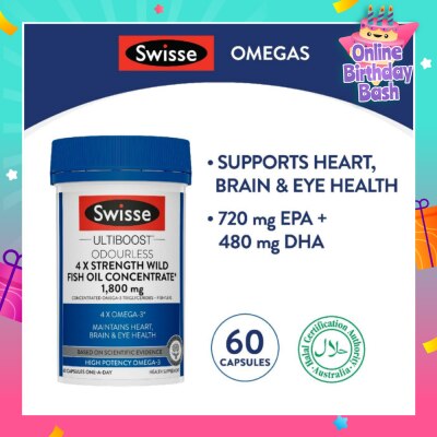 SWISSE Ultiboost 4x Strength Wild Fish Oil Concentrated Capsules 1800mg 60s