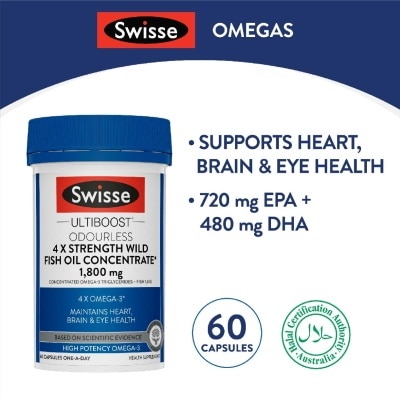 SWISSE Ultiboost 4x Strength Wild Fish Oil Concentrated Capsules 1800mg 60s