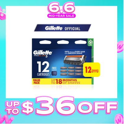 GILLETTE - ProGlide 5 FlexBall Razor Blade Cartridge Refills 12s + Free Razor Cap 1s