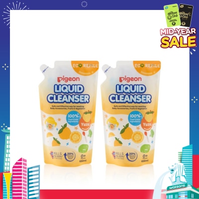 PIGEON Liquid Cleanser Yuzu Refill (Kills 99.99% Bacteria + Suitable Use for 0+ Month onwards) 650ml x 2s