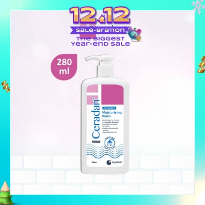 CERADAN Moisturising Wash (Gentle, Lathering, Soap-free + 3:1:1 Ceramide-dominant + For Eczema-prone, Dry & Sensitive Skin) 280ml
