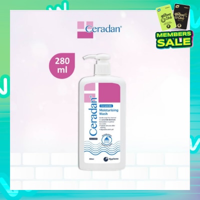 CERADAN Moisturising Wash (Gentle, Lathering, Soap-free + 3:1:1 Ceramide-dominant + For Eczema-prone, Dry & Sensitive Skin) 280ml
