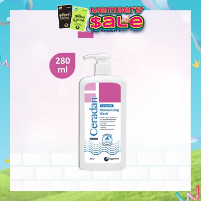 CERADAN - Moisturising Wash (Gentle, Lathering, Soap-free + 3:1:1 Ceramide-dominant + For Eczema-prone, Dry & Sensitive Skin) 280ml