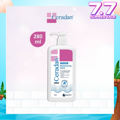CERADAN Moisturising Wash (Gentle, Lathering, Soap-free + 3:1:1 Ceramide-dominant + For Eczema-prone, Dry & Sensitive Skin) 280ml