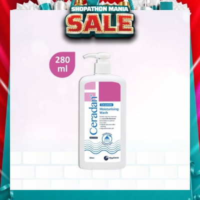 CERADAN - Moisturising Wash (Gentle, Lathering, Soap-free + 3:1:1 Ceramide-dominant + For Eczema-prone, Dry & Sensitive Skin) 280ml