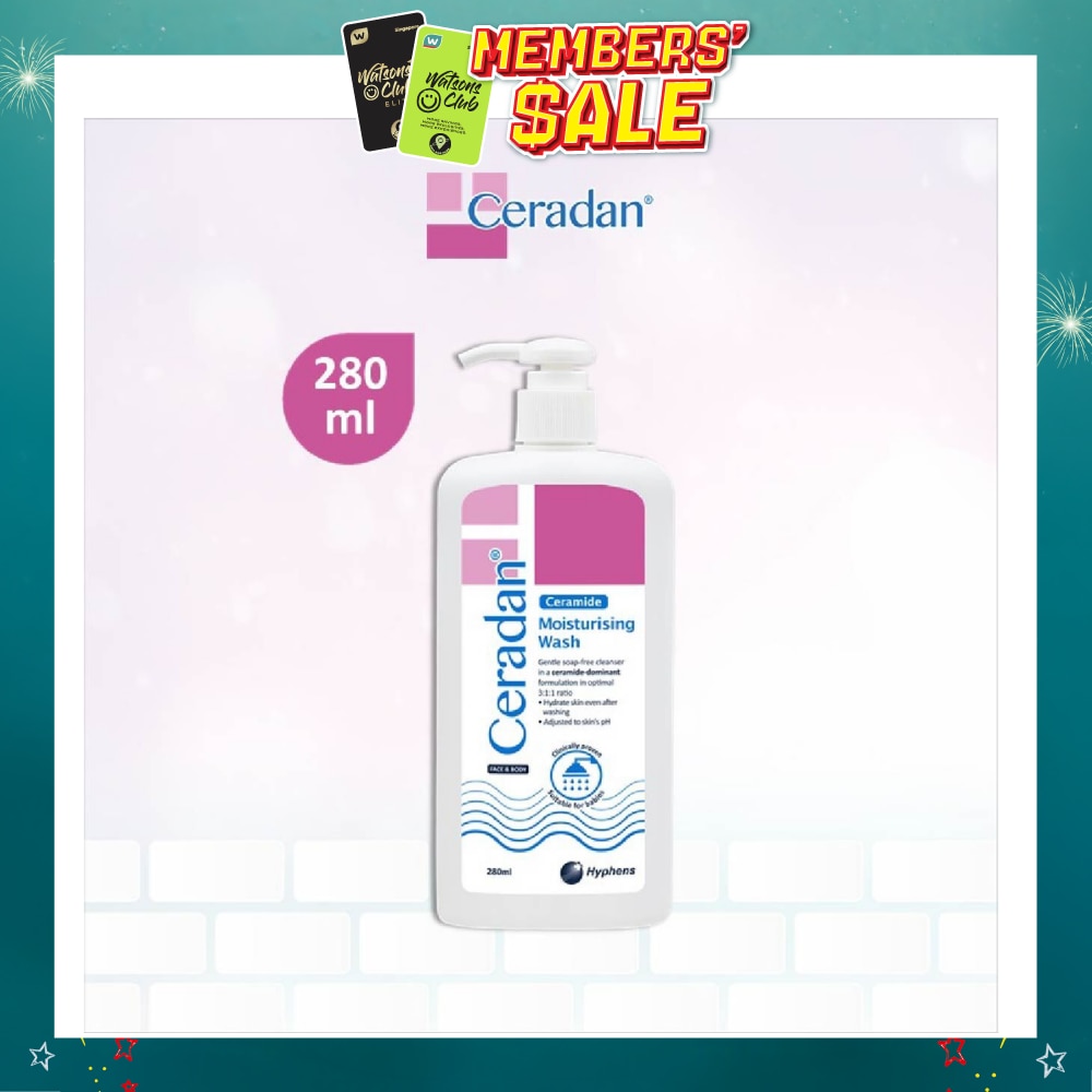Moisturising Wash (Gentle, Lathering, Soap-free + 3:1:1 Ceramide-dominant + For Eczema-prone, Dry & Sensitive Skin) 280ml