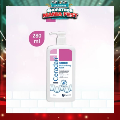 CERADAN - Moisturising Wash (Gentle, Lathering, Soap-free + 3:1:1 Ceramide-dominant + For Eczema-prone, Dry & Sensitive Skin) 280ml