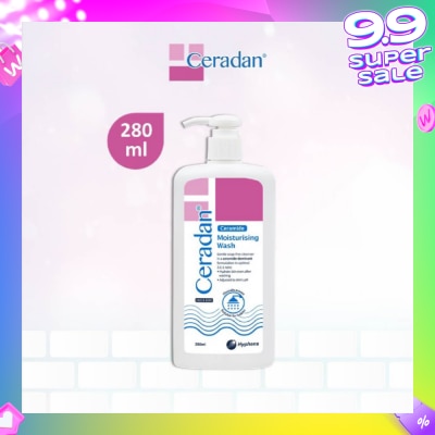 CERADAN Moisturising Wash (Gentle, Lathering, Soap-free + 3:1:1 Ceramide-dominant + For Eczema-prone, Dry & Sensitive Skin) 280ml