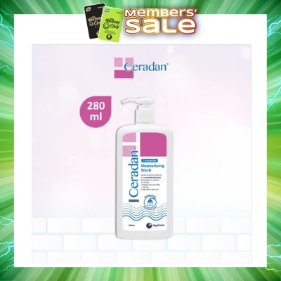 CERADAN - Moisturising Wash (Gentle, Lathering, Soap-free + 3:1:1 Ceramide-dominant + For Eczema-prone, Dry & Sensitive Skin) 280ml