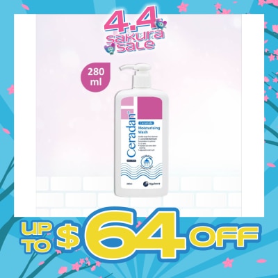 CERADAN - Moisturising Wash (Gentle, Lathering, Soap-free + 3:1:1 Ceramide-dominant + For Eczema-prone, Dry & Sensitive Skin) 280ml