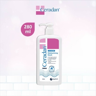 CERADAN Moisturising Wash (Gentle, Lathering, Soap-free + 3:1:1 Ceramide-dominant + For Eczema-prone, Dry & Sensitive Skin) 280ml