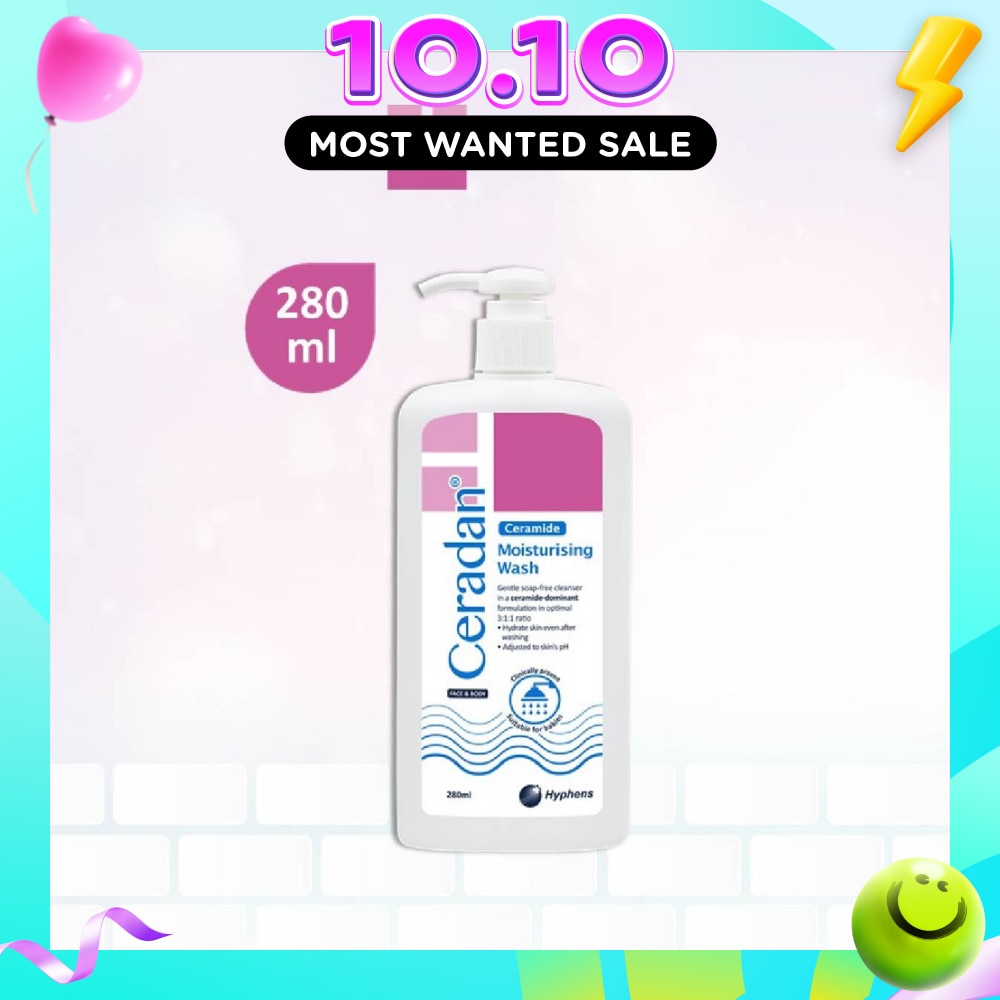 Moisturising Wash (Gentle, Lathering, Soap free + 3:1:1 Ceramide dominant + For Eczema prone, Dry & Sensitive Skin) 280ml image