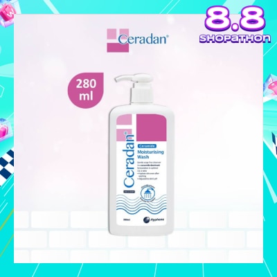CERADAN Moisturising Wash (Gentle, Lathering, Soap-free + 3:1:1 Ceramide-dominant + For Eczema-prone, Dry & Sensitive Skin) 280ml