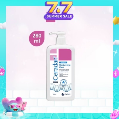 CERADAN - Moisturising Wash (Gentle, Lathering, Soap-free + 3:1:1 Ceramide-dominant + For Eczema-prone, Dry & Sensitive Skin) 280ml