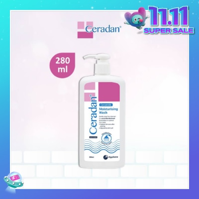 CERADAN Moisturising Wash (Gentle, Lathering, Soap-free + 3:1:1 Ceramide-dominant + For Eczema-prone, Dry & Sensitive Skin) 280ml