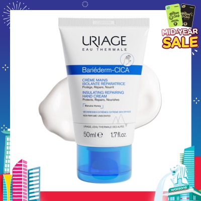 URIAGE Bariederm CICA Insulating Repairing Hand Cream (Protects + Repair + Nourishes Skin + Suitable for Atopy-Prone Dry Skin) 50ml